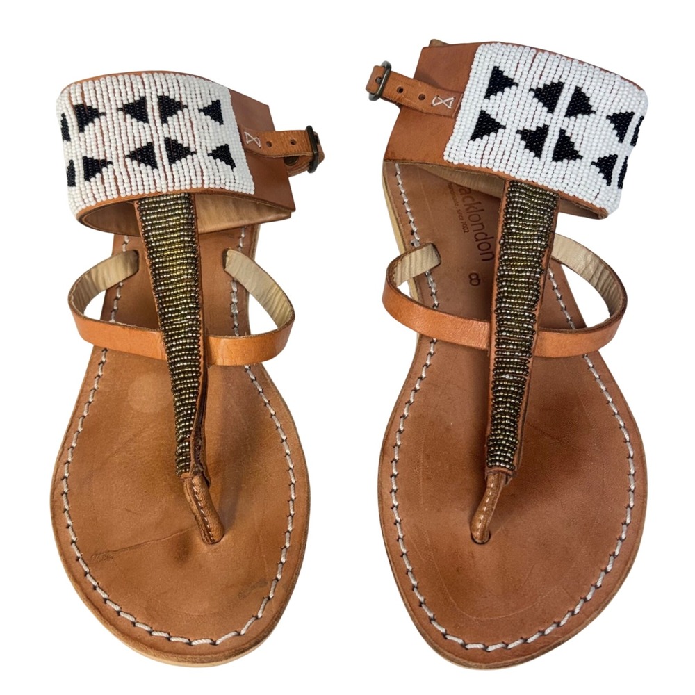 Laidback London Sandals Anthropologie Leather Hand Beaded Tribal Boho 38 US 7.5